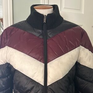 NWT Marc New York Black White & Burgundy Chevron Retro Stripe Puffer Jacket Sz L